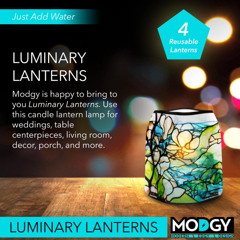 MODGY Luminary Lanterns Candle Holder Decorative Indoor Outdoor Decor, Plastic Candle Lantern Lamps for Wedding Table Centerpiece Porch 4-Pack, with Flameless Floating LED Candles Magnolia - Image 2